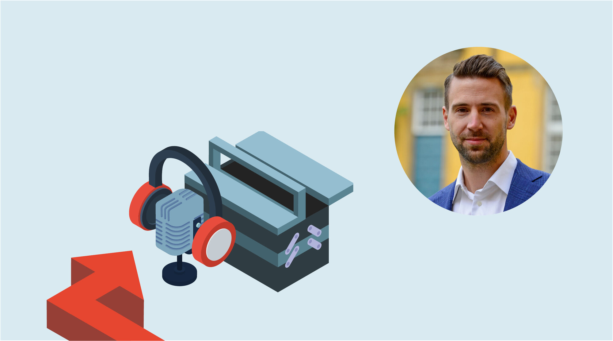 Podcastsymbol und Portrait Ferdinand Stebner